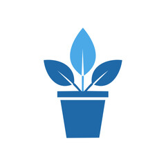 Aufkleber - Potted Plant Icon with Three Leaves Simple Blue Graphic for Home Decor Business
