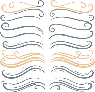 Vector swirl lines. Swash and flourish underlines. Hand drawn swish and swooshes. Calligraphic elegant vintage curved squiggles. Doodle fancy dividers.calligraphy, curve, art, illustration, shape, 
