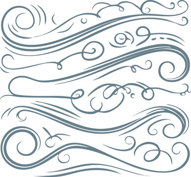 Vector swirl lines. Swash and flourish underlines. Hand drawn swish and swooshes. Calligraphic elegant vintage curved squiggles. Doodle fancy dividers.calligraphy, curve, art, illustration, shape, 
