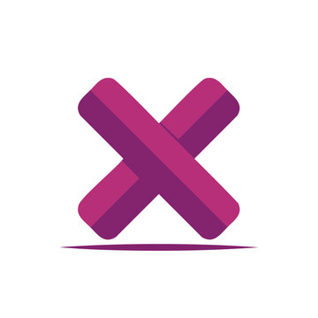 Abstract Pink Cross Shapes with Subtle Shadows and Ground Line on White Backdrop
