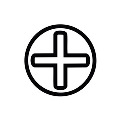 Poster - Medical cross symbol in circle simple black line vector illustration icon drawing