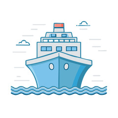 Poster - Blue cruise ship on the waves: ocean vacation boat sailing in the sea