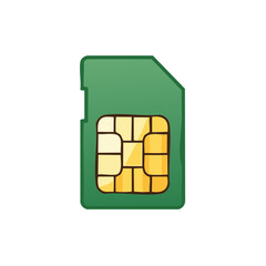 Poster - SIM card design: Microchip, connection, and technology component icon in green and yellow.