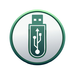 Poster - USB Icon with Green Gradient Border on a White Button: Data Transfer and Connection