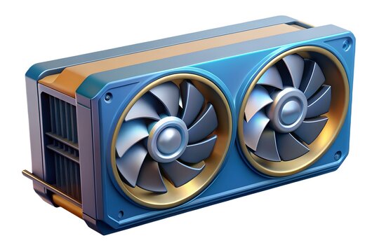 Sleek blue and gold dual fan graphics card cooler with vents