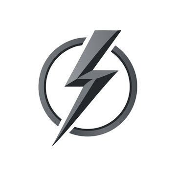 Stylized lightning bolt in circle symbol, 3d rendering, gray tone, electricity, power, energy.