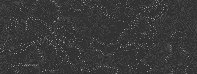 Aufkleber -  topographic map with contour lines and dotted paths on a dark background creating an abstract pattern modern design element.