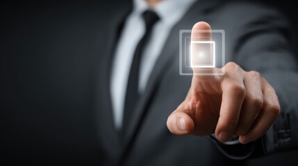Poster - Close up of businessman touching icon of media screen, no logos, no brands