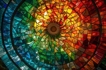 Poster - Colorful stained glass mosaic creating a radiant circular pattern