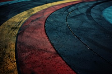 Poster - Vibrant colorful lines form a circular pattern on a rough textured surface, creating an abstract and visually appealing design