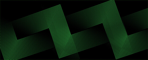 Aufkleber - Abstract elegant black background with shiny green geometric lines. Modern green diagonal rounded lines pattern.Horizontal banner template. Suitable for covers, posters, presentations, vectors
