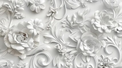 Poster - A close-up shot of a white wall covered in flowers