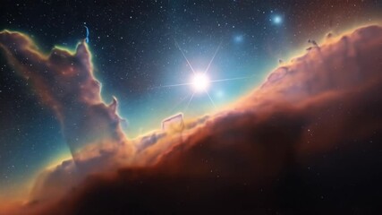 Wall Mural - cosmic nebula landscape - a vibrant nebula swirls across a dark expanse of space, illuminated by bri