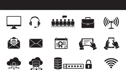 Poster - Black and white collection of business and technology icons for websites and apps