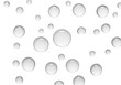 © Emma - Numerous spherical transparent water droplets, varying sizes, sharp contours, scattered on an immaculate transparent background with copy space, top-down ultra realistic macro close-up, bright