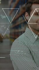 Poster - Animation of data processing over diverse people working in warehouse