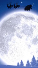 Poster - Animation of santa claus in sleigh with reindeer over moon and sky
