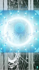 Poster - Animation of screens with data processing and mathematical equations against computer server room