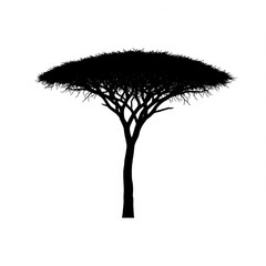 Silhouette of an acacia tree against a white background