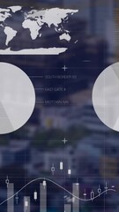 Poster - Animation of multicolored infographic interface over aerial view of modern buildings