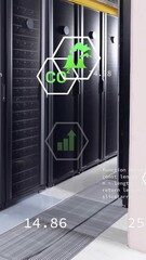 Poster - Animation of eco icons and digital data processing over computer servers