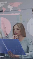Poster - Animation of financial data processing over diverse business people in office