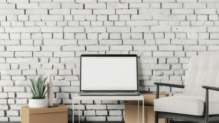 Leinwandbilder - A person's workspace with a laptop, chair, and possibly more items