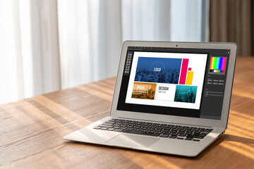 Fototapete - Graphic designer software for modern design of web page and commercial ads showing on the computer screen