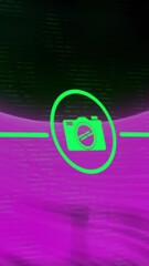 Poster - Animation of network of connections with icons over purple shapes on black background