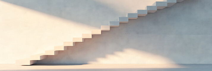Aufkleber - Minimalist staircase against a plain wall with soft light and shadows. Abstract architectural composition of steps and textured backdrop.