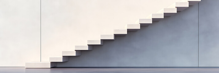 Aufkleber - Minimalist staircase ascending against a neutral wall, bathed in soft light creating a sense of modern architectural design and upward movement.
