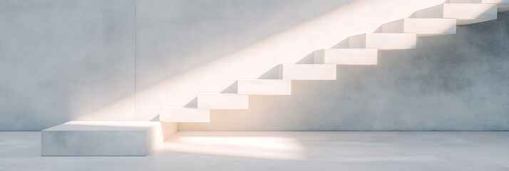 Aufkleber - Minimalist Stairs in Light: Clean lines and bright light accentuate a simple stairway. Architectural simplicity and serene ambiance. Ideal for backgrounds.