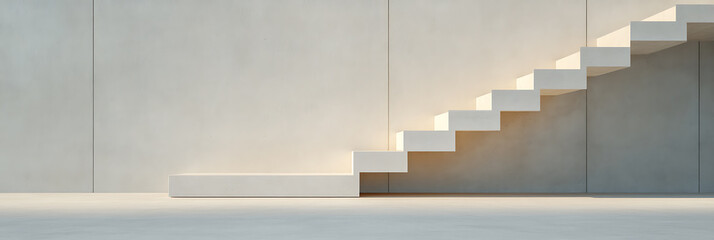 Poster - Minimalist staircase design. White stairs against a plain wall create a modern, architectural look. Simplicity in form and color.