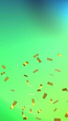 Poster - Golden confetti falling animation over green and blue gradient background