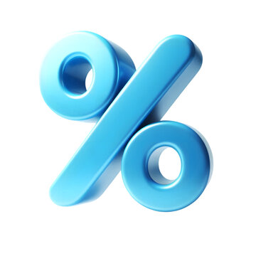 Glossy blue 3d percentage symbol isolated on transparent background