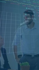 Poster - Animation of data processing against diverse team of colleagues clapping for caucasian man at office