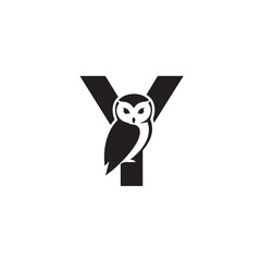 Poster - Minimalist Black and White Owl and Letter Y Logo Design for Branding and Identity
