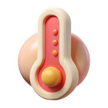 Stylized 3d thermometer with orange liquid droplets isolated on transparent background