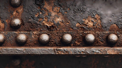 Wall Mural - Closeup rusty metal beam with rivets. aged steel beam, corroded surface, abstract pattern. grunge industrial design, weathered texture, old architectural detail. industrial background for. rusted