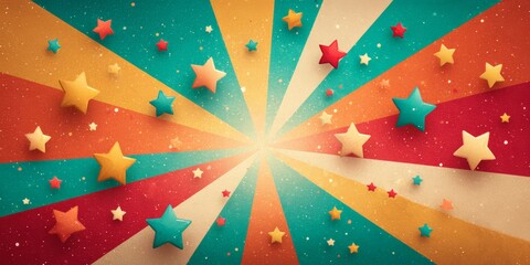 Poster - colorful background with many stars and a bright yellow star in the center