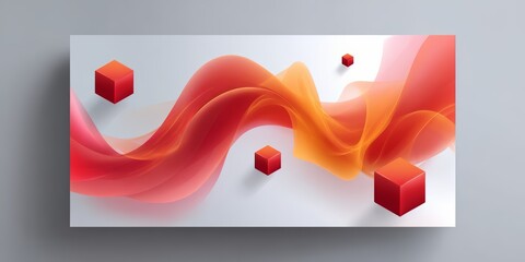 Aufkleber - Red and orange wave with red cubes in the background