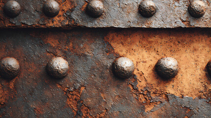Wall Mural - Closeup rusty metal beam with rivets. aged steel beam, corroded surface, abstract pattern. grunge industrial design, weathered texture, old architectural detail. industrial background for. rusted