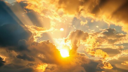 Wall Mural - Bright sunlight filtering through white clouds in a clear blue sky, ideal for outdoor use