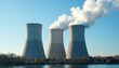 © Duangjai - Imposing industrial cooling towers release a plume of condensation into a clear blue sky , perspective, blue, cooling
