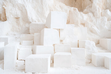 Aufkleber - Abstract staircase of white blocks against a textured white backdrop. Minimalist and modern composition.