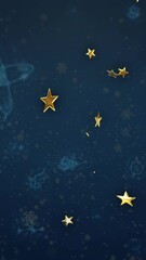 Poster - Floating golden stars over dark blue background with abstract animation patterns