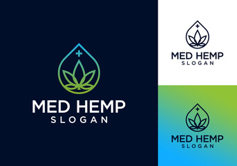 Leinwandbilder - Vector logo icon: Oil drop with organic natural cannabis leaf and medical cross