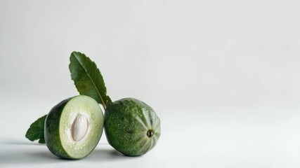 Poster - Close-up shot of two green fruits with leaves, suitable for use in food or nature-themed designs