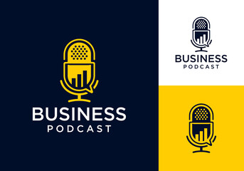 Leinwandbilder - Simple podcast logo icon vector, microphone logo with bar chart