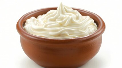 Aufkleber - A bowl filled with fluffy whipped cream on a clean white surface, perfect for photography or design projects